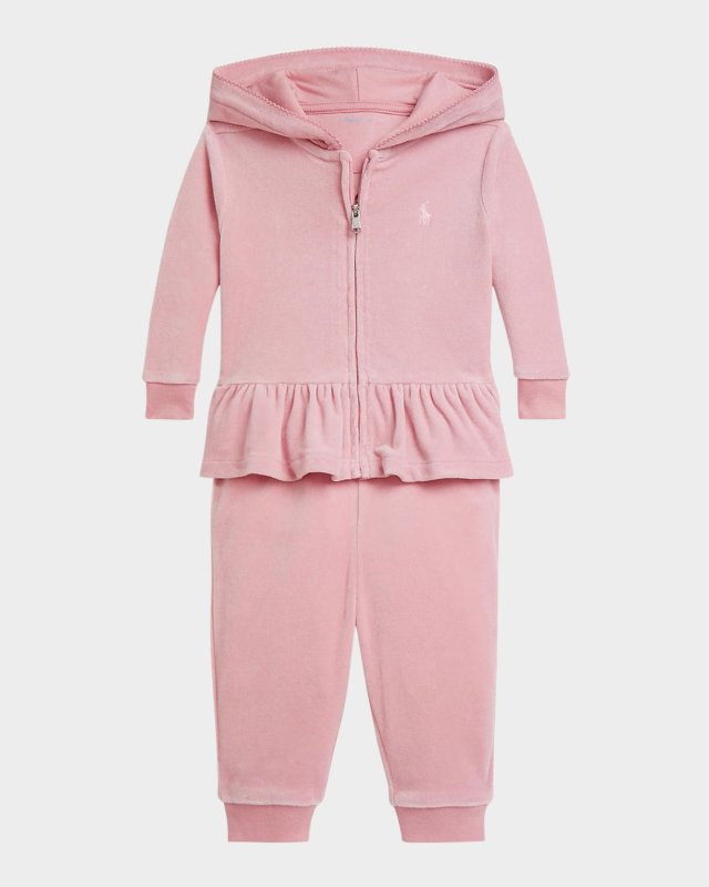 Girl's Peplum-Hem Hoodie & Jogger Pants Set, Size 3M-24